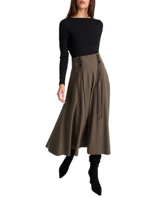 ASTER Full Midi Skirt with Leather Lacing Detail