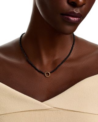 14K Yellow Gold Onyx Bead Charm Holder Necklace, 18"