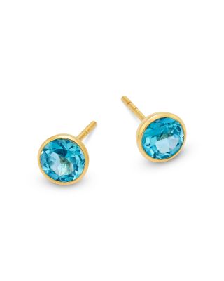 Semi Precious Gemstone Bezel Set Stud Earrings in 14K Yellow Gold