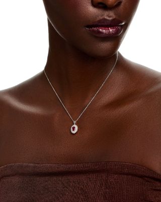 Ruby & Diamond Halo Pendant Necklace in 14K White Gold, 16"