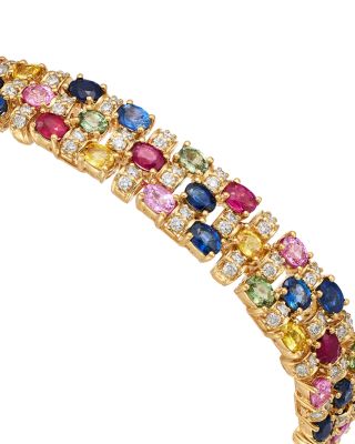 Luxe Collection Rainbow Sapphire & Diamond Triple Row Bracelet in 14K Yellow Gold