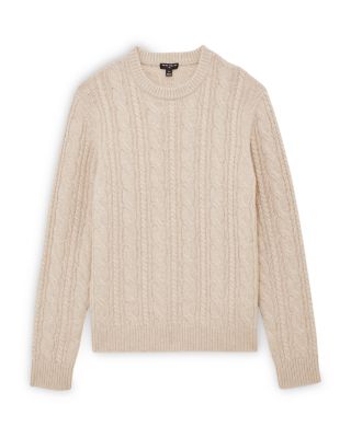 Saunders Long Sleeved Crewneck Cable Cashmere Blend Sweater  