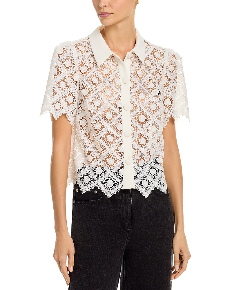 Milly Addison Tile Lace Shirt In White