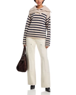 Ilaria Stripe Half Zip Wool Sweater