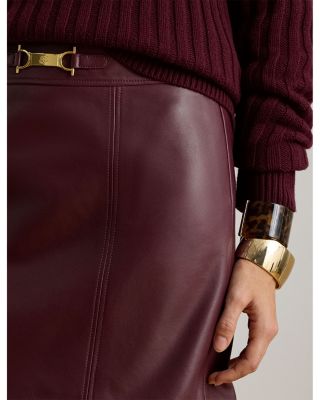 Buckle Trim Lambskin Pencil Miniskirt