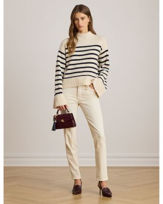 Striped Wool Blend Mockneck Sweater