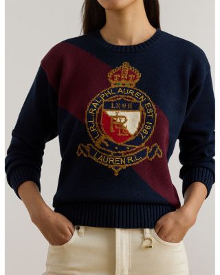 Color Blocked Crest Cotton Sweater