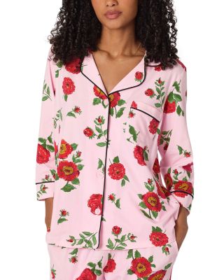Falling Blooms Three Quarter Sleeve Cropped Pajama Set