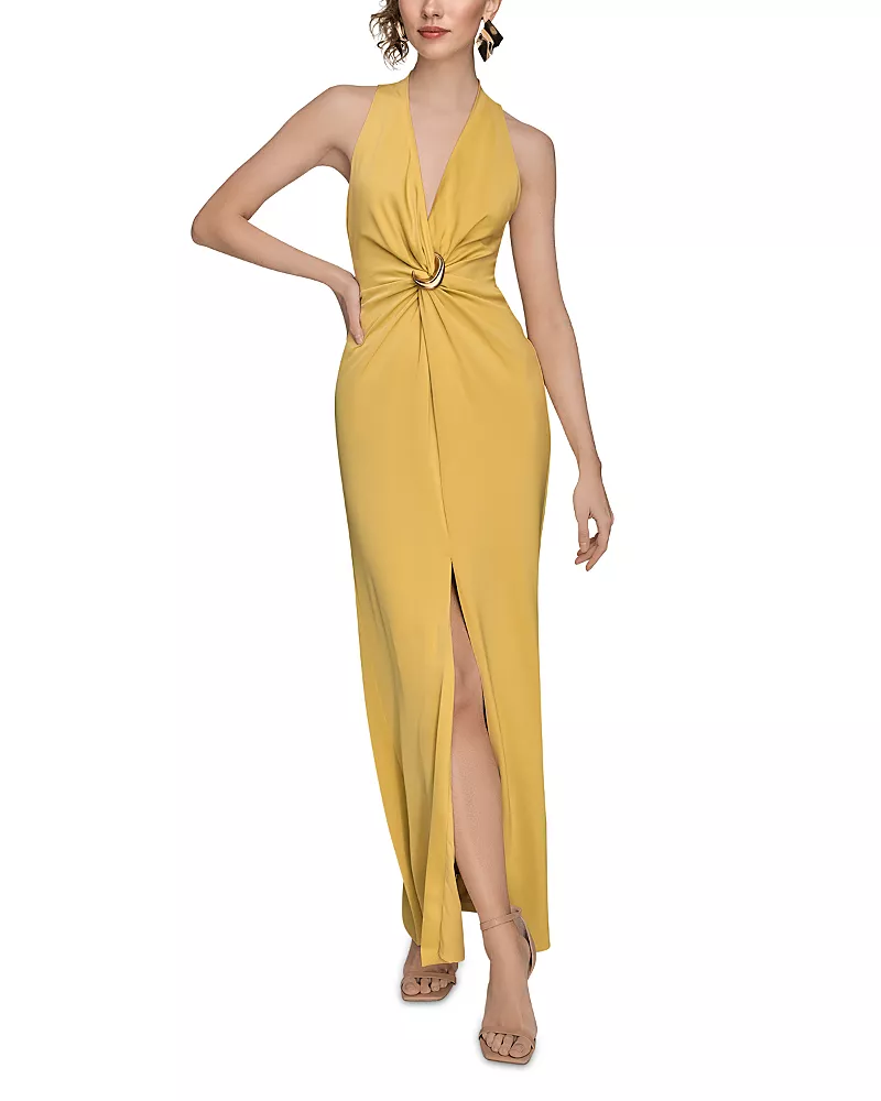 Donna Karan V Neck Satin Gown