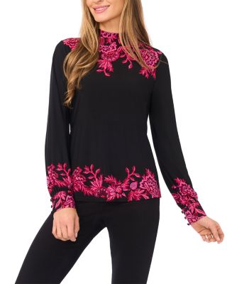 Border Print Mock Neck Top