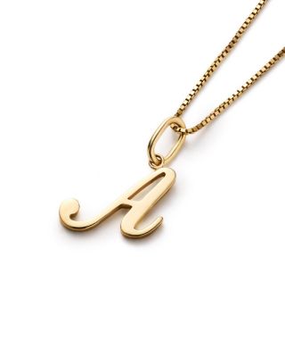 Solid Yellow Gold Script Letter Necklace