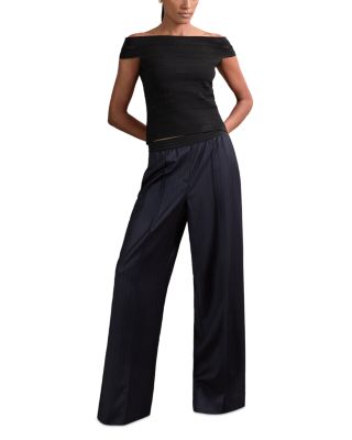 Petite Neave Waistband Pinstripe Wide Leg Pants 