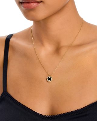 18K Yellow Gold Venetian Medallion Black Jade & Diamond Pendant Necklace, 16-18"