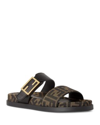 Women's Fendi Feel Leather & FF Fabric Sandals