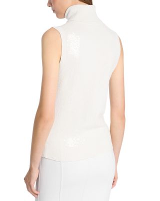 Embroidered Sequin Cashmere Sleeveless Turtleneck Sweater