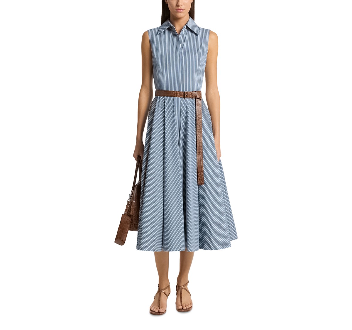 Michael Kors Collection Michael Michael Kors Striped Shirt Dress in Steel/Optic White