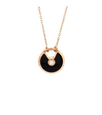  Small Amulette de Cartier Pendant Necklace 18K Rose Gold with Onyx and Diamond, 23.5"