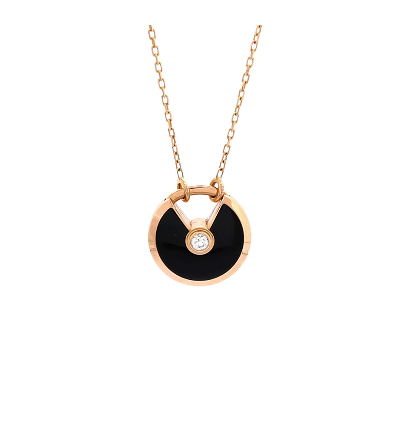 PRE-OWNED CARTIER Pre-owned Cartier Small Amulette De Cartier Pendant Necklace 18k Rose Gold With Onyx And Diamond, 23 In Pink
