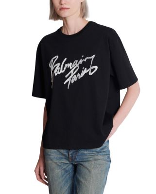 Boxy T-Shirt with Balmain Paris Brush Print