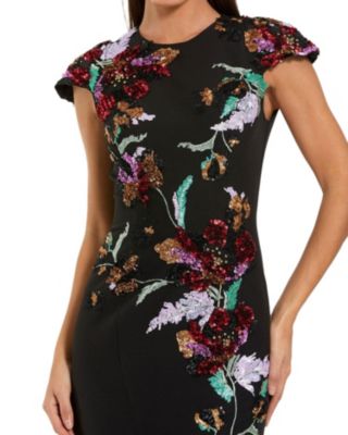  Crepe Mermaid Gown with Floral Embroidery