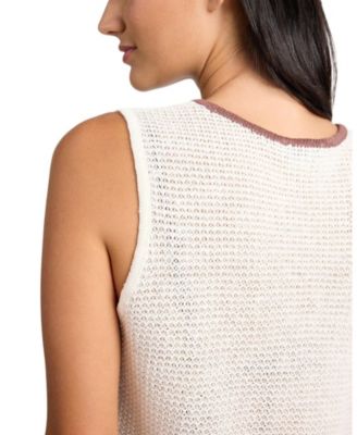  Linen Knit Tie Front Tank Top