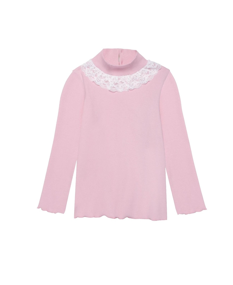 The Sunday Collective Girls' Ribbed Mock Neck Top with Lace Collar - Little Kid, Big Kid