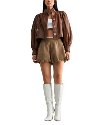 Faux Leather Puff Sleeve Jacket