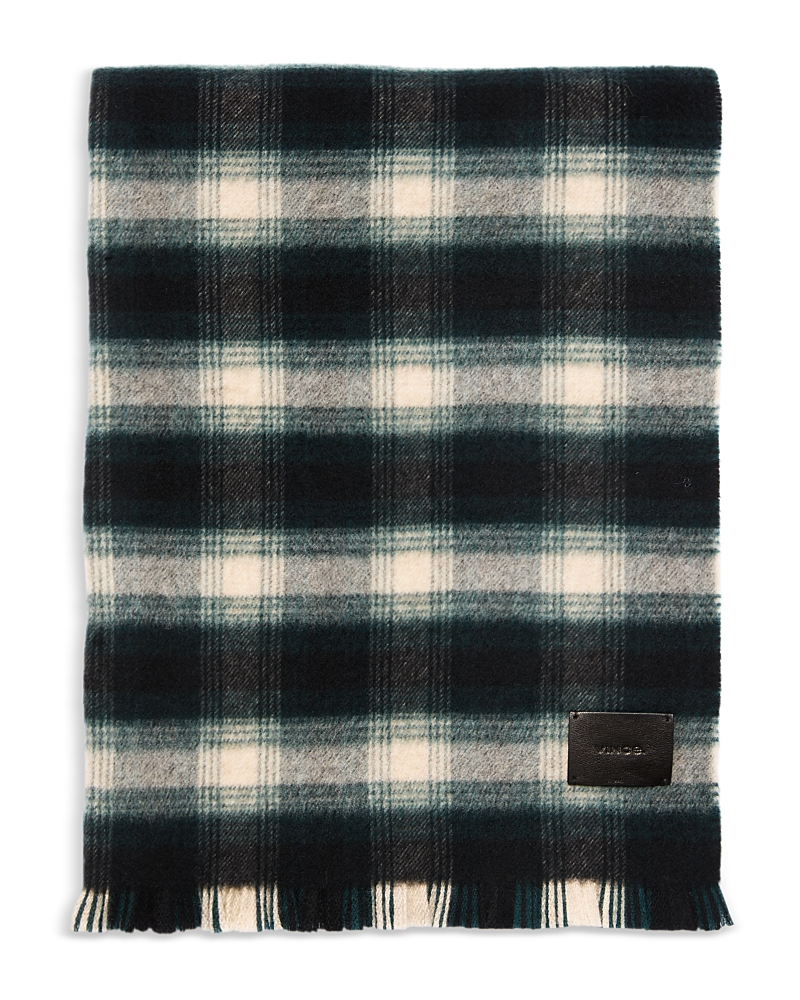 Vince Brushed Merino Double Face Plaid Scarf In Black