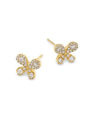 Diamond Butterfly Stud Earrings in 14K Yellow Gold, 0.33 tcw