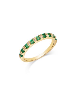 Emerald & Diamond Band Ring in 14K Yellow Gold