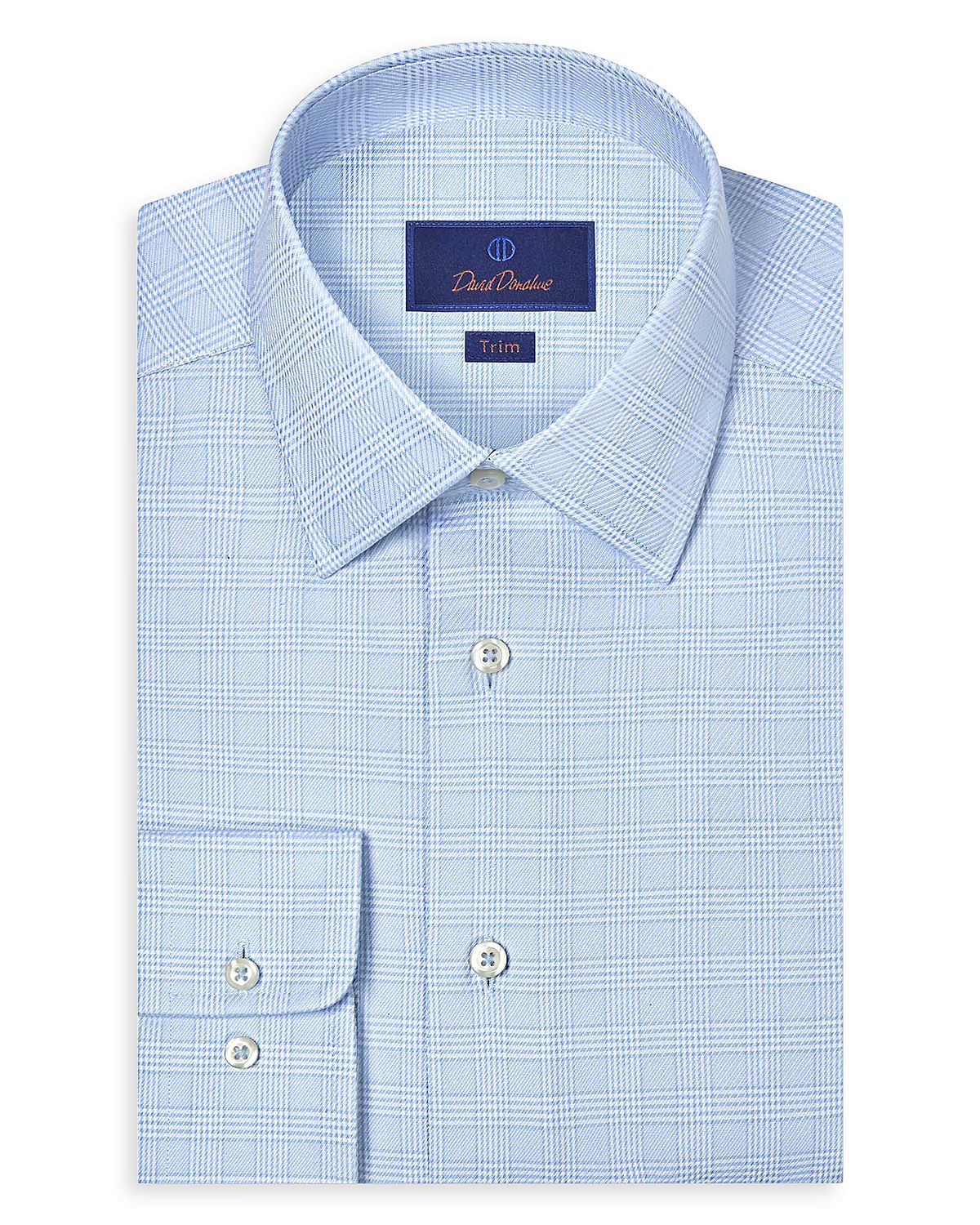 David Donahue Trim Fit Twill Check Dress Shirt