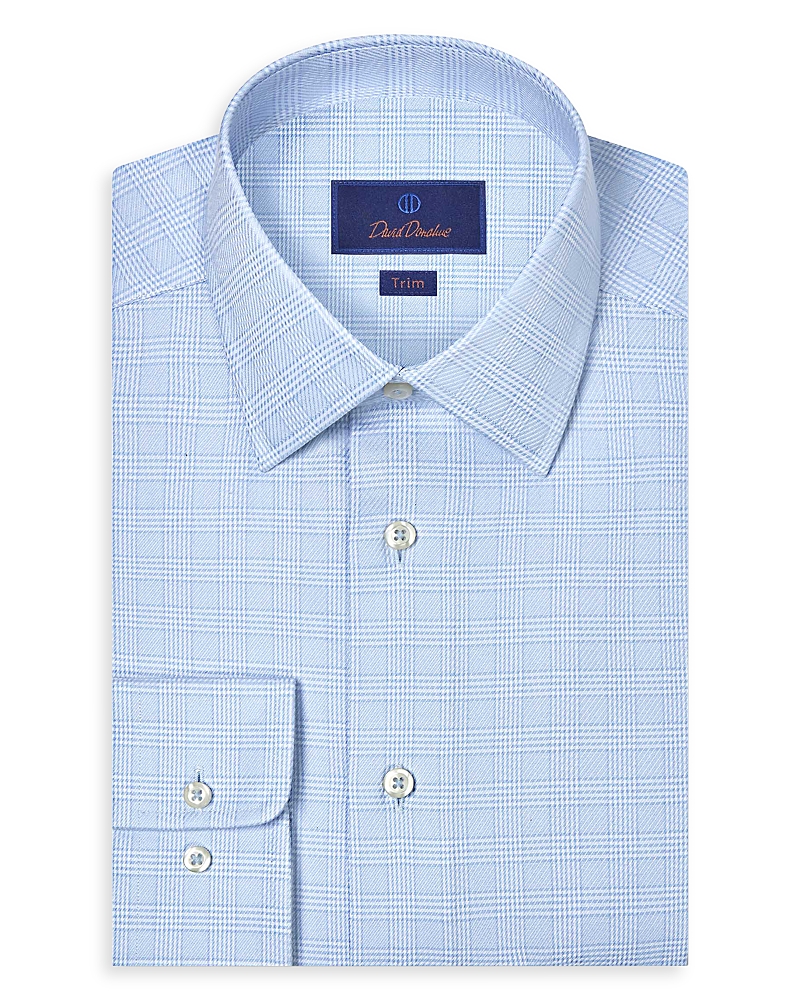 David Donahue Trim Fit Twill Check Dress Shirt In Blue