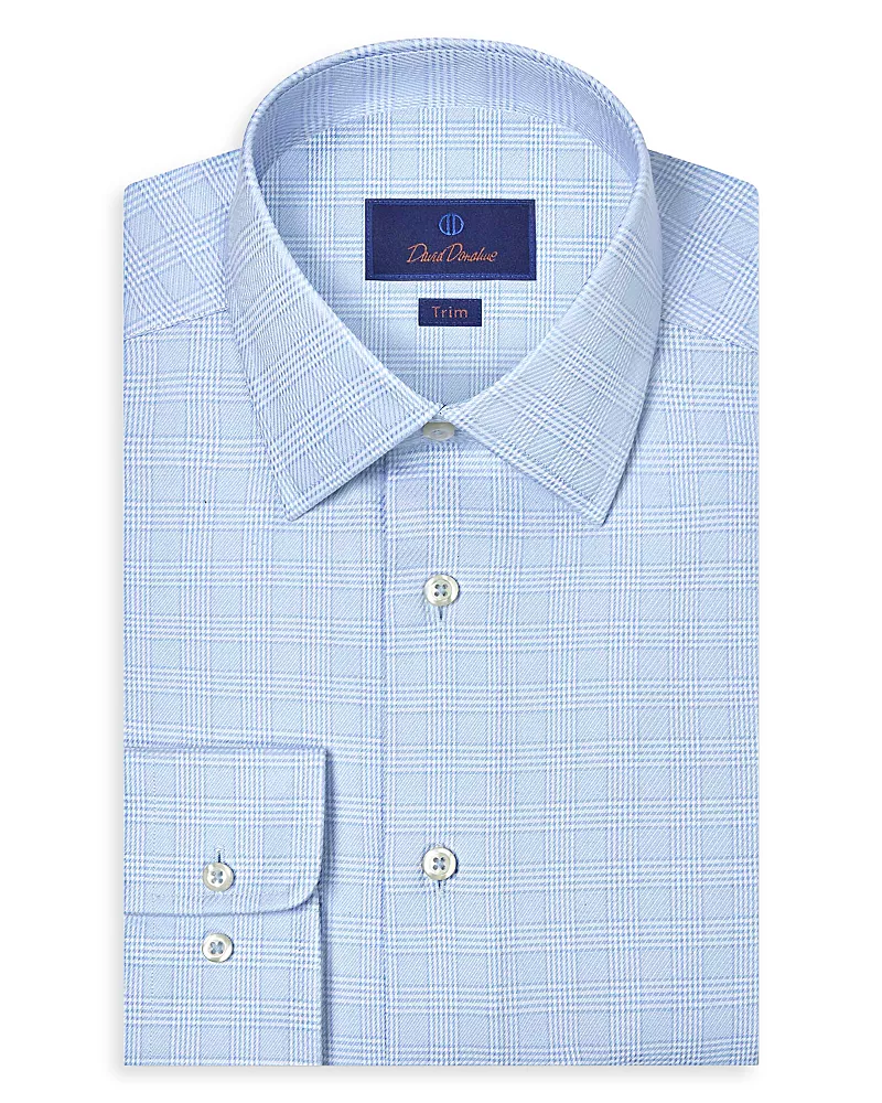 David Donahue Trim Fit Twill Check Dress Shirt