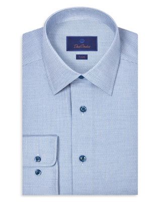 Trim Fit Cashmere Blend Twill Micro Check Dress Shirt