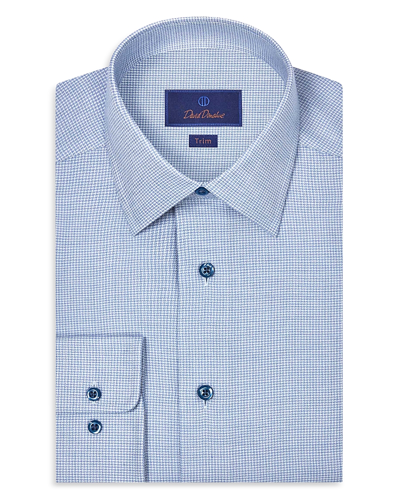 David Donahue Trim Fit Cashmere Blend Twill Micro Check Dress Shirt In Blue