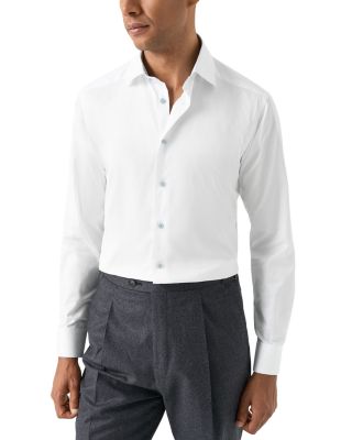 Signature Twill Solid Slim Fit Dress Shirt with Floral Detail