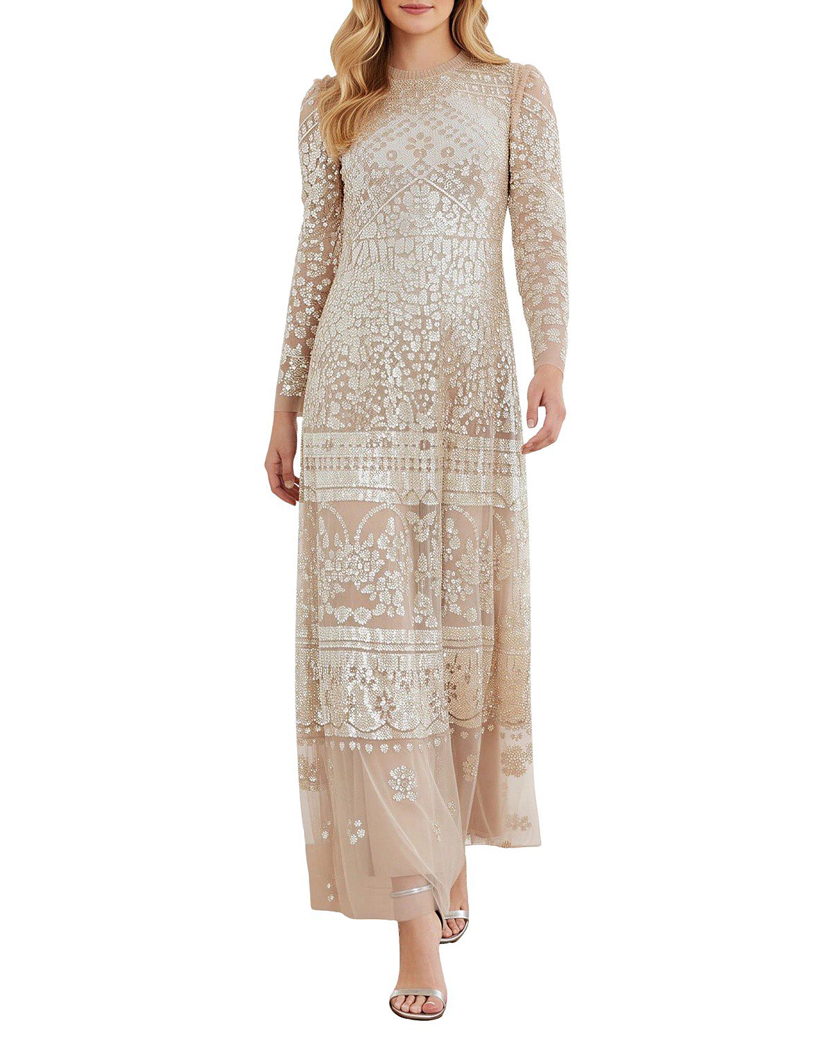 Needle & Thread Aurora Long Sleeve Round Neck Gown