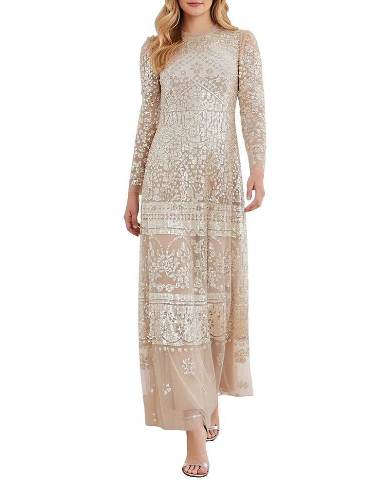 needle and thread dress long sleeve Long Sleeve Rent Needle And Thread Dress Shine Gown Liylah Modest Gown Rental 00 Champagne 12
