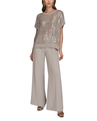 Open Weave Sequin Crewneck Sweater