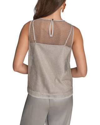 Sleeveless Beaded Mesh Top