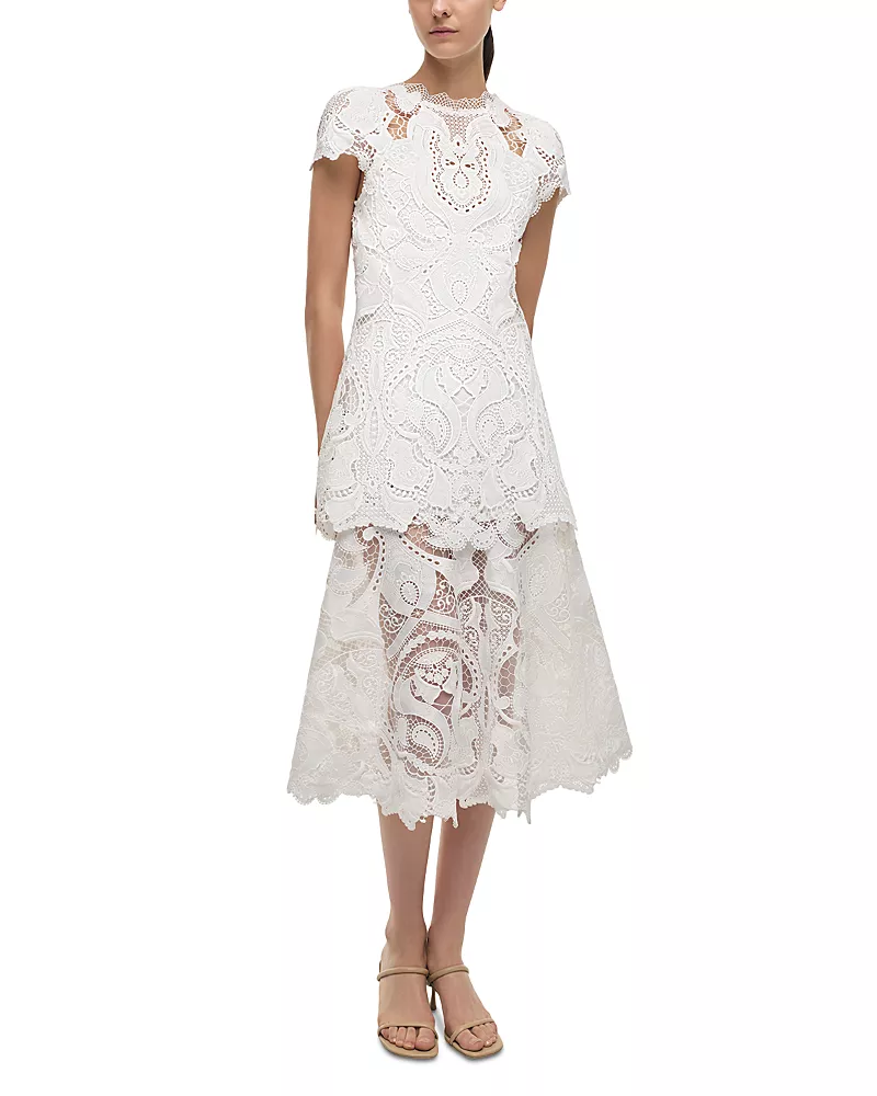 Simkhai Laura Guipure Lace Cap Sleeve Midi Dress