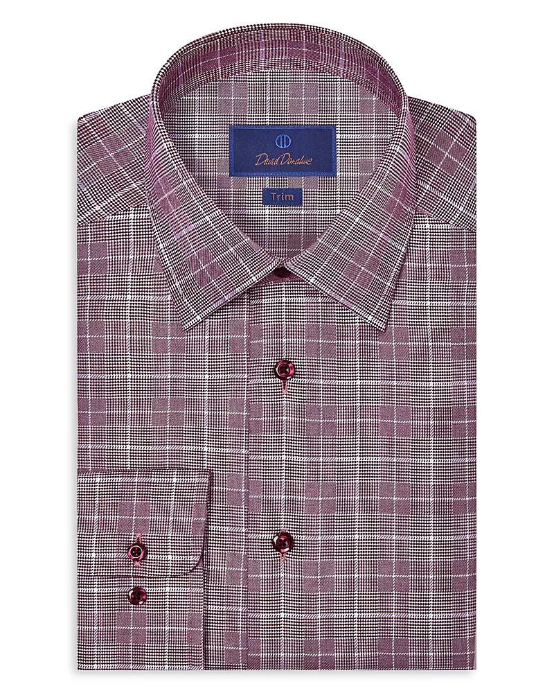 David Donahue Trim Fit Twill Glen Check Dress Shirt