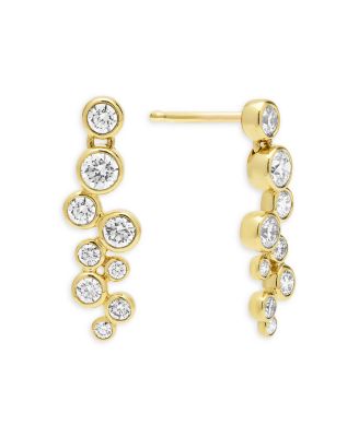 18K Yellow Gold Fizz Diamond Bezel Linear Cluster Drop Earrings