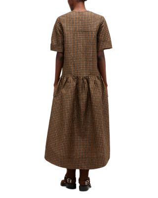 Crinkled Check Long Dress