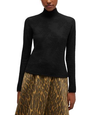 Sheer Flower Jacquard Turtleneck Sweater