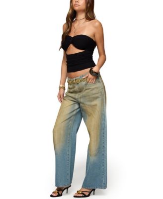 Textured Knit Strapless Cutout Top