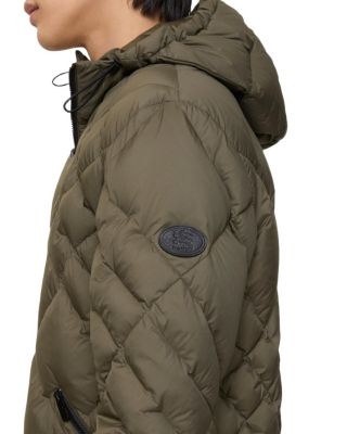 Check-stitch Nylon Hooded Puffer Jacket
