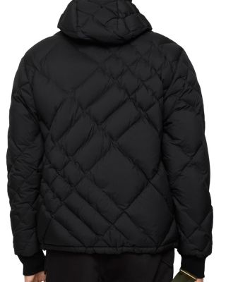  Check-stitch Nylon Hooded Puffer Jacket