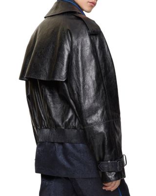 Cropped Embossed Leather Trench Jacket