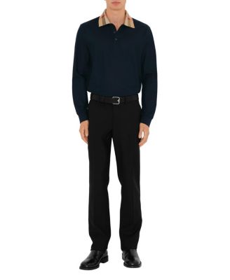 Long Sleeve Check Collar Cotton Polo Shirt